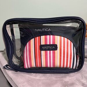 Nautica Navy Blue, Clear, and Multicolor Cosmetic 3 Bags Set